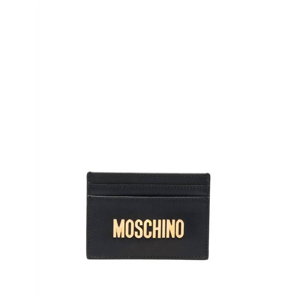 NEW MOSCHINO women's logo plaque card holder in black
